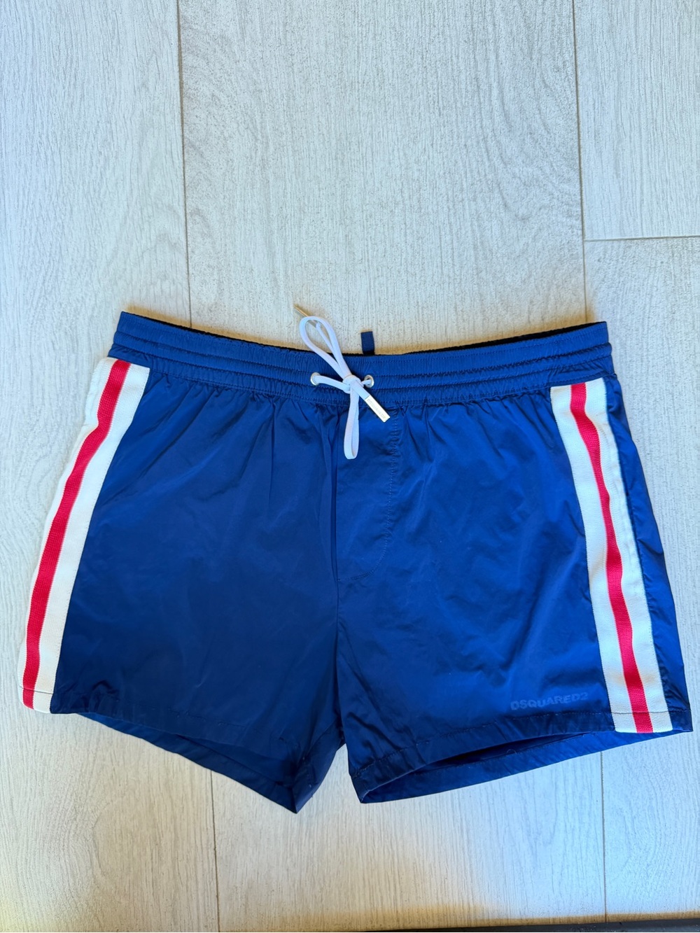 DSQUARED2 Navy Swim Shorts w/ Red White Trim | Designer Men’s Swimwear